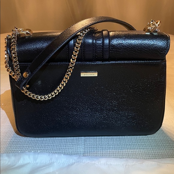 Brahmin Rosalie Black Gryphon Leather Shoulder Bag with Gold Chain - Picture 16 of 16